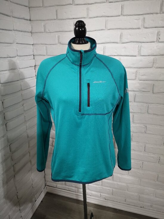 Eddie Bauer Sweaters - Eddie Bauer Assent Ladies Size Large Teal w/ Navy Fleece Lined Free Heat Polo